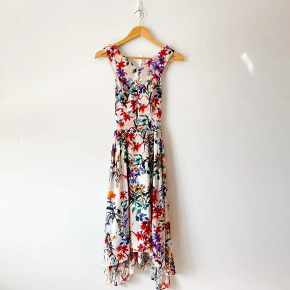 Adelyn Rae Floral Asymmetrical Criss Cross Back Vanessa Midi Dress Sz XS - Picture 2 of 12